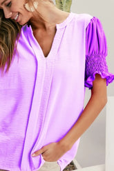 BiBi Air Flow Color Block Puff Sleeves V Neck Top OutfitFlow